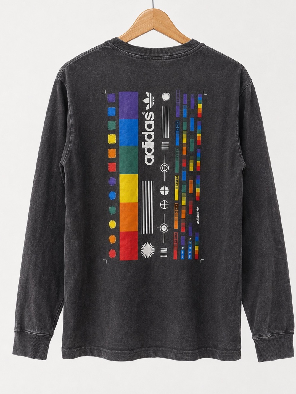 Adidas Color Spectrum Tee Rainbow Color Mens M 2019 Black Long Sleeve **FLAW*
